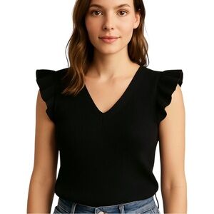 Philosophy Black Ruffle sleeve, knit Top. Soft, cozy, & cute,  sz S
